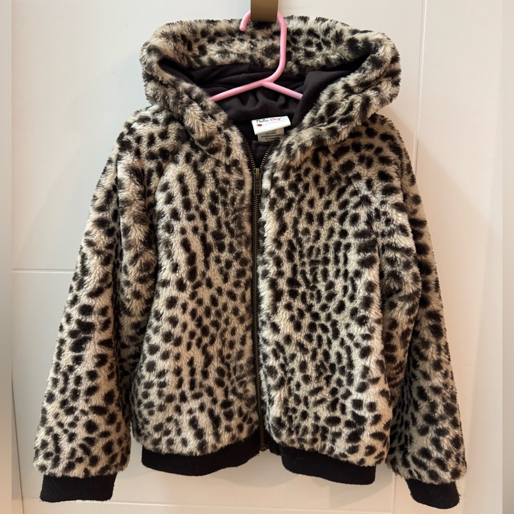 Girls 6X Faux Fur Leopard Hoodie